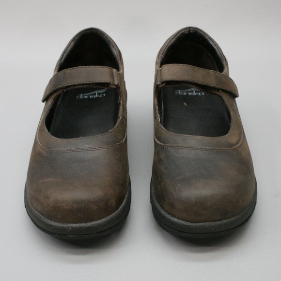 Dansko Ladies 40 (9.5-10) Mary Jane Hook Loop Strap Oiled Brown Leather Dr Clogs - Picture 5 of 12